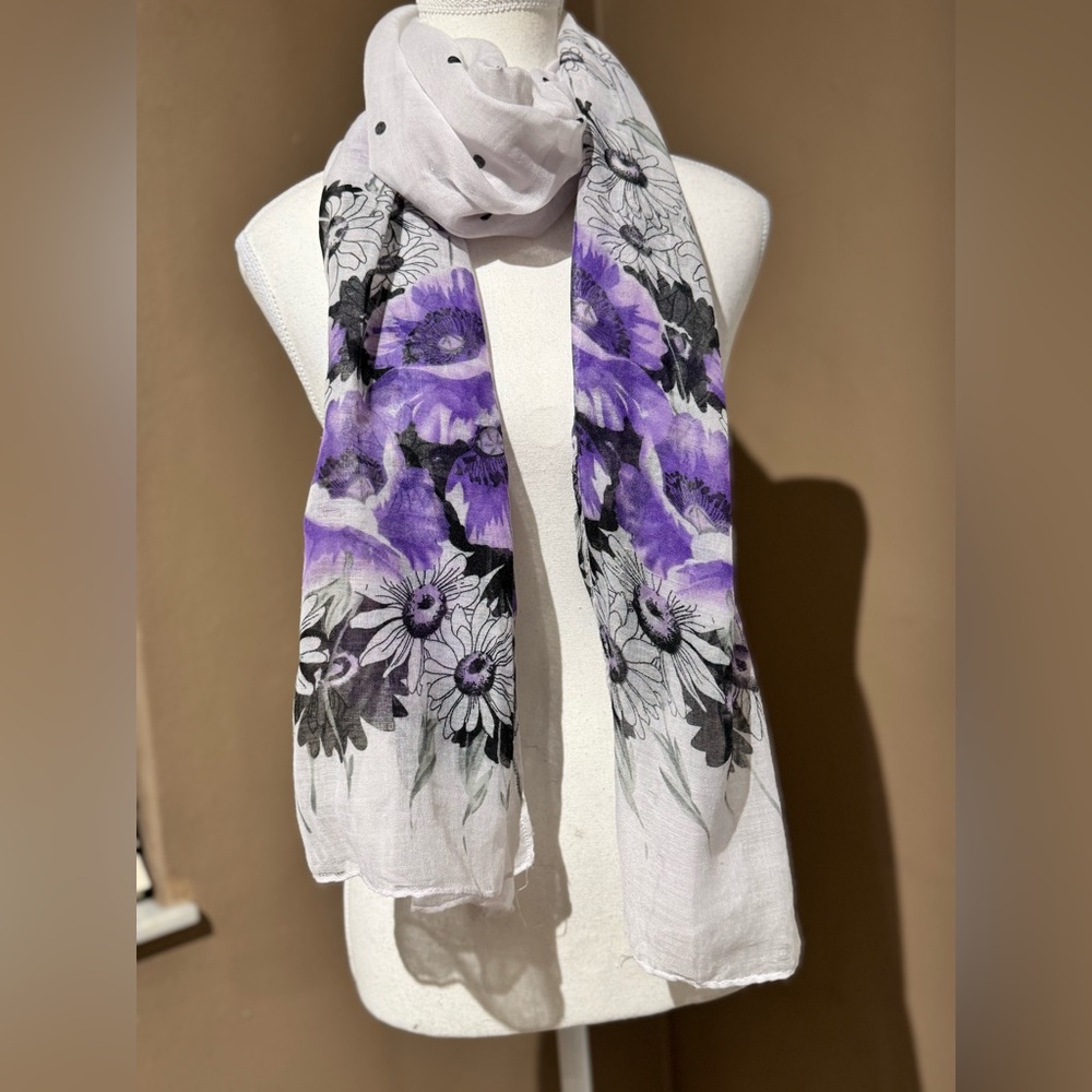 Purple, White and Black Floral Scarf